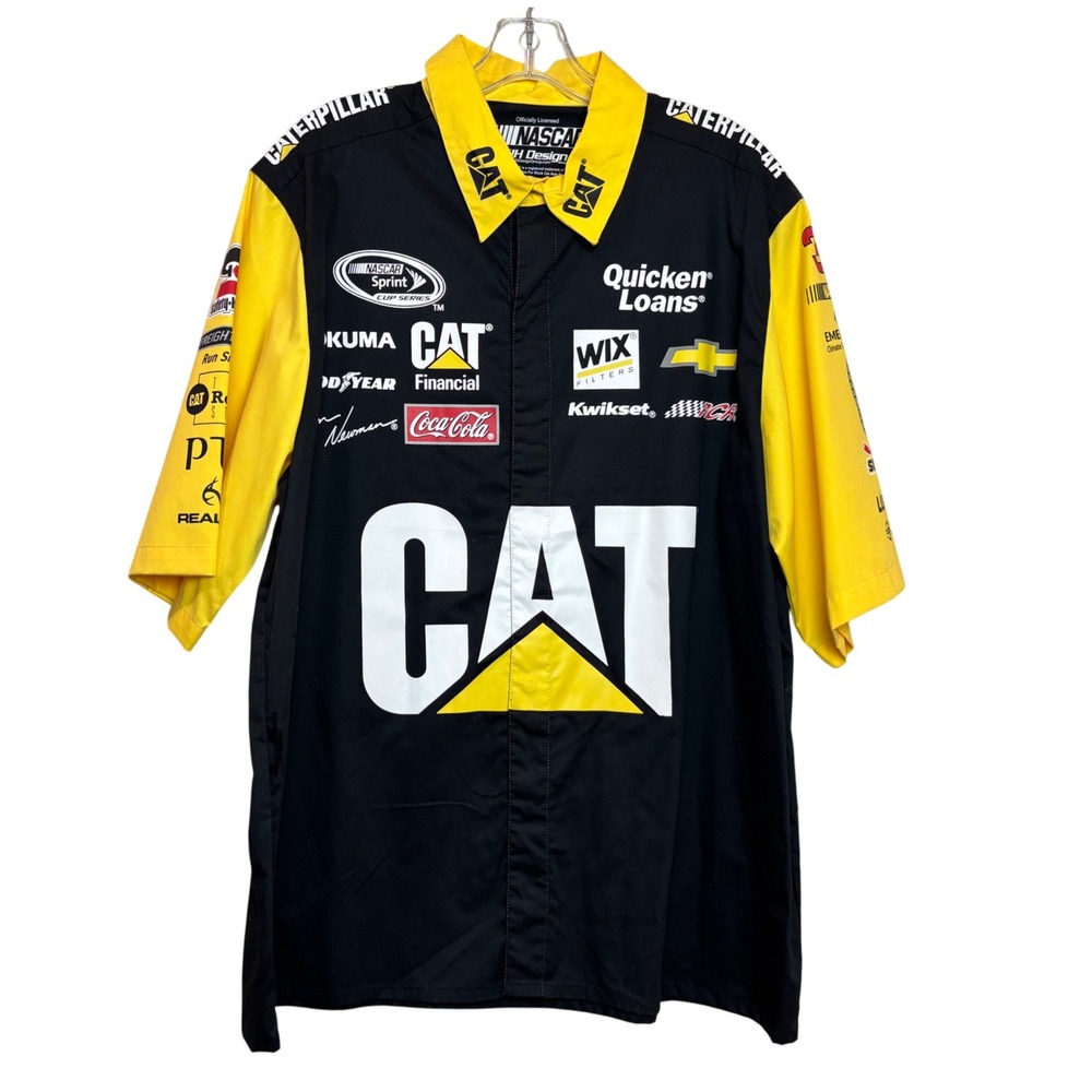 NASCAR Racing Shirt Mens Large Black Yellow Caterpillar Ryan Newman Pit Crew NWT